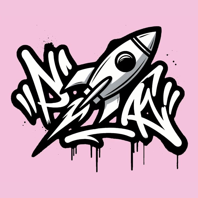 Fusée graffiti en noir et blanc