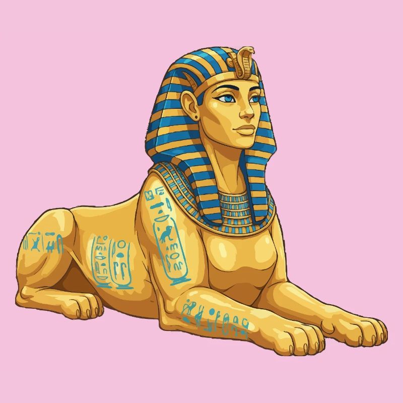 Sphinx doré avec hiéroglyphes