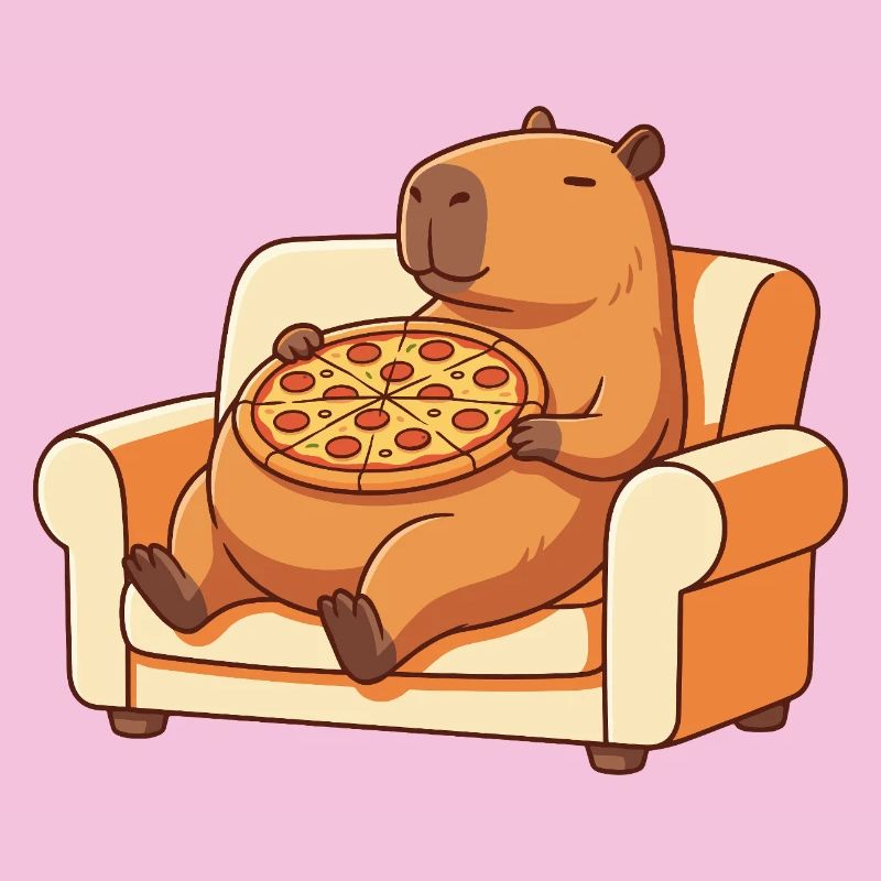 Pizza Capybara auf dem Sofa