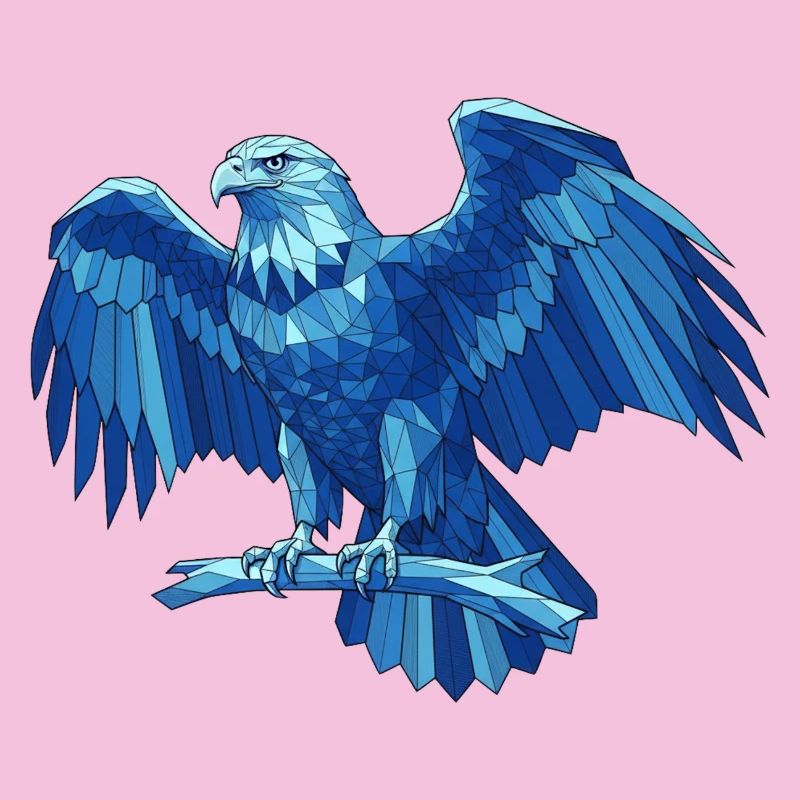 Geometric Blue Eagle with Sword