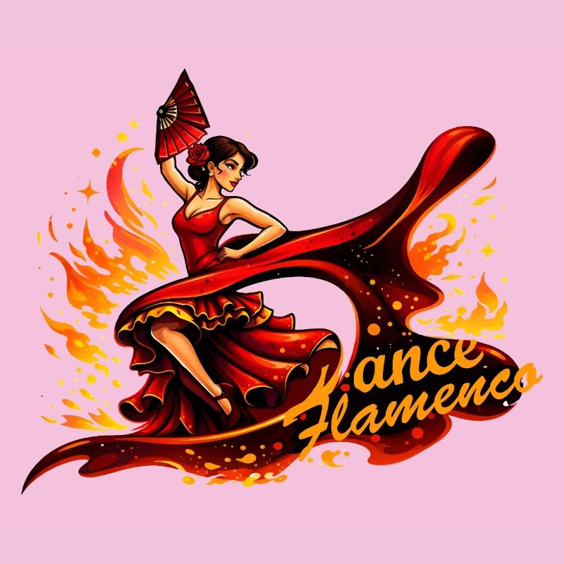 Flamenco dancer with fire and fan
