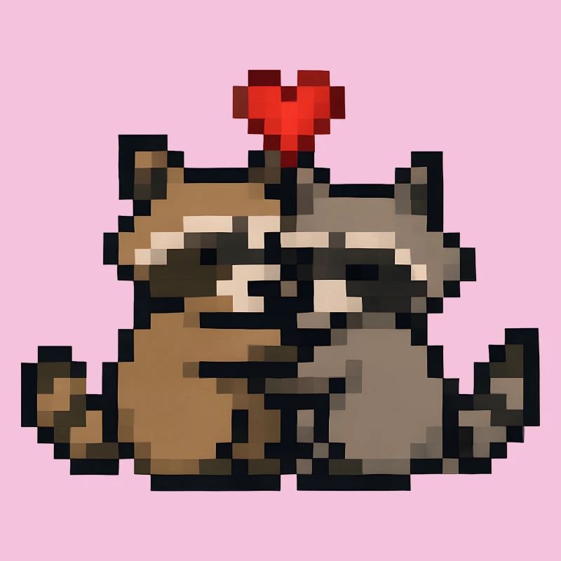 Pixelherz Waschbären Retro Pixelkunst