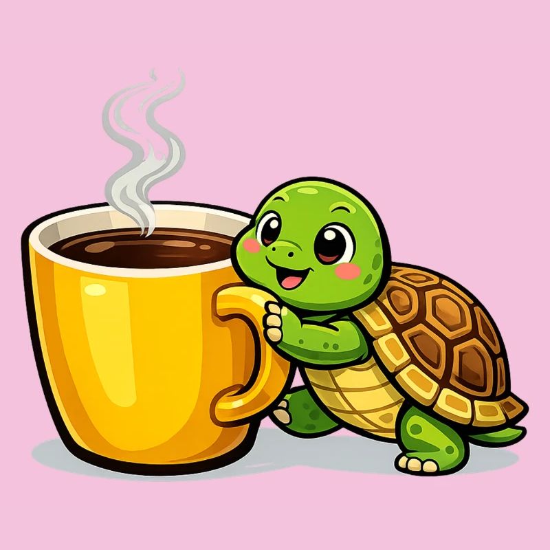 Kaffeeturtle mit dampfendem Becher
