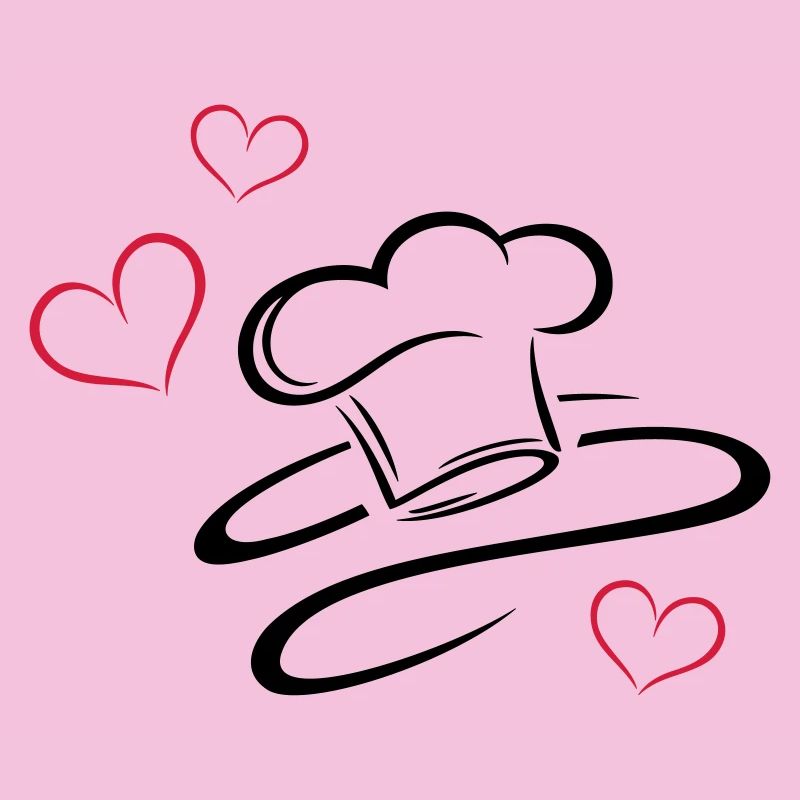Cuisinier, logo, chapeau de chef avec trois coeurs