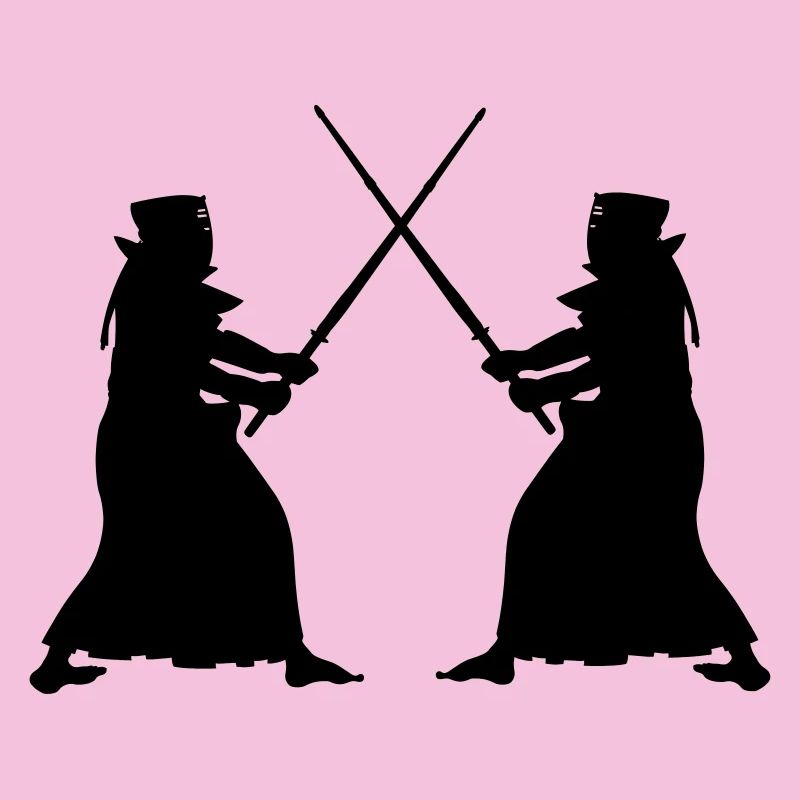 Kendo two Kendoka in fighting mode shadow figures
