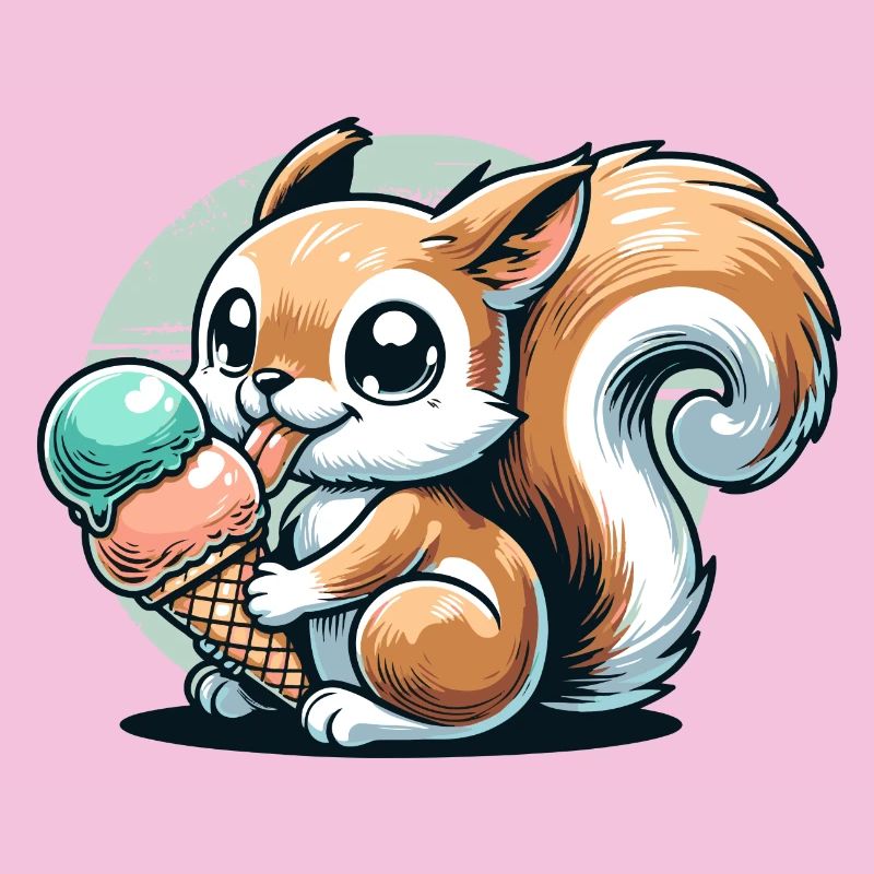 Écureuil de dessin animé mignon avec de la crème glacée