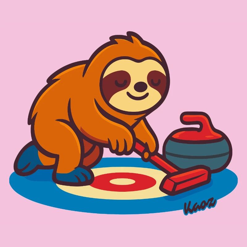 Curling Sloth on Broom
