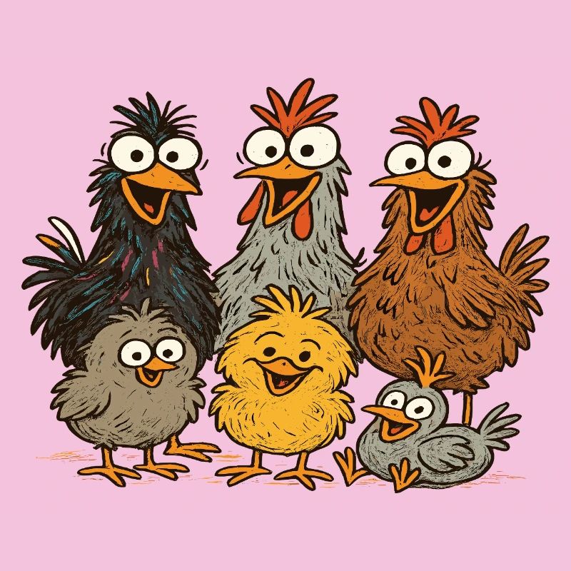 Colorful Chickens Cartoon Pattern