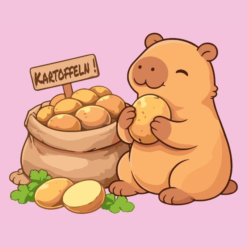 Capybara with potatoes – relaxed & cute
