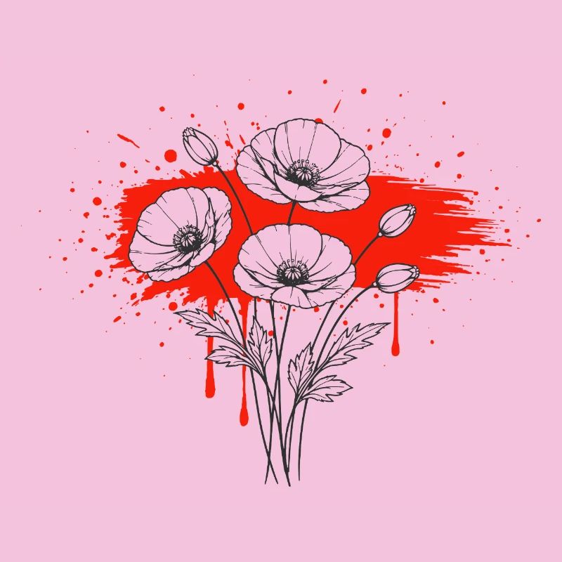 Mohnblumen Rot Schwarz Vintage Design