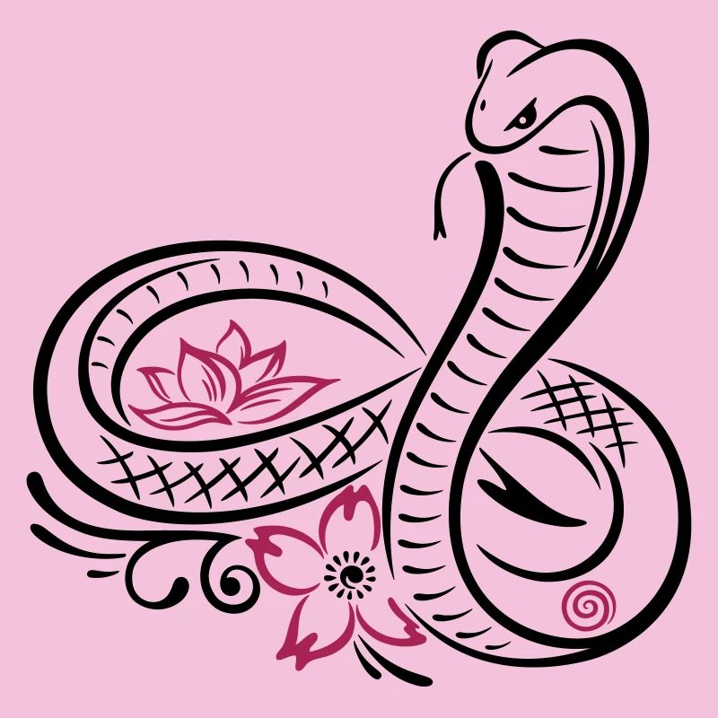 Serpent, infini, fleur de cerisier, fleur de lotus