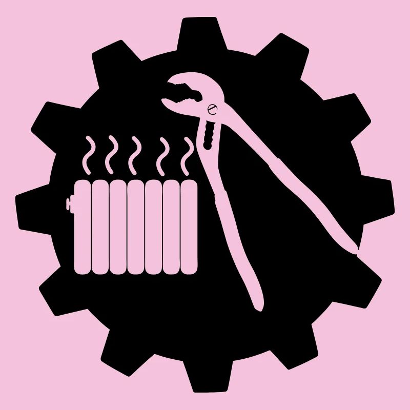 Logo de mécanicien de chauffage de travail d’équipe dans l’engrenage