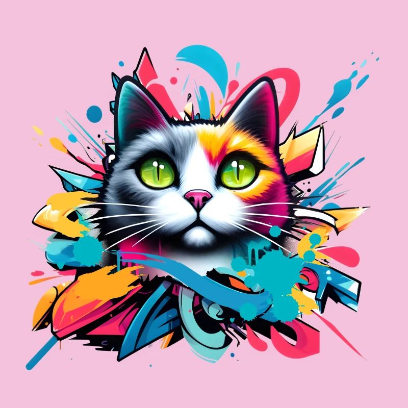 chat coloré conçu dans le style des graffitis comiques