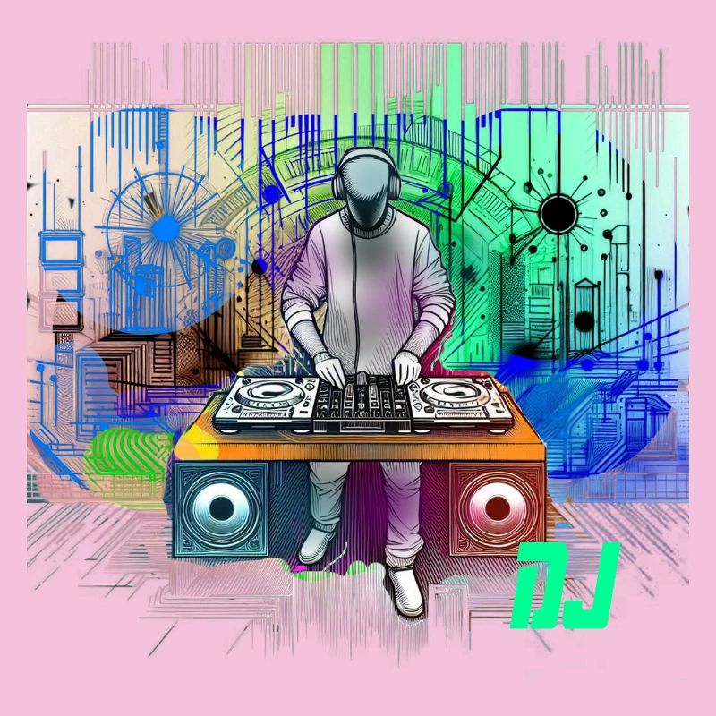 Dynamischer DJ mit bunten Techno-Designs