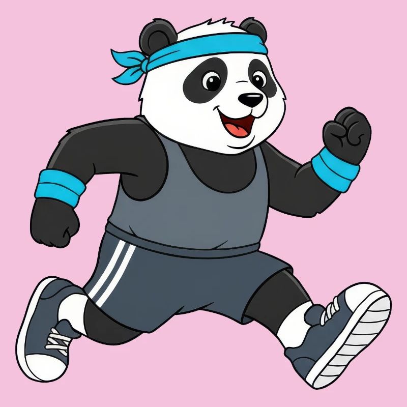 Marathon de jogging de panda animé mignon