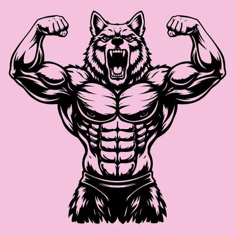 Muscular Wolf Bodybuilder Illustration
