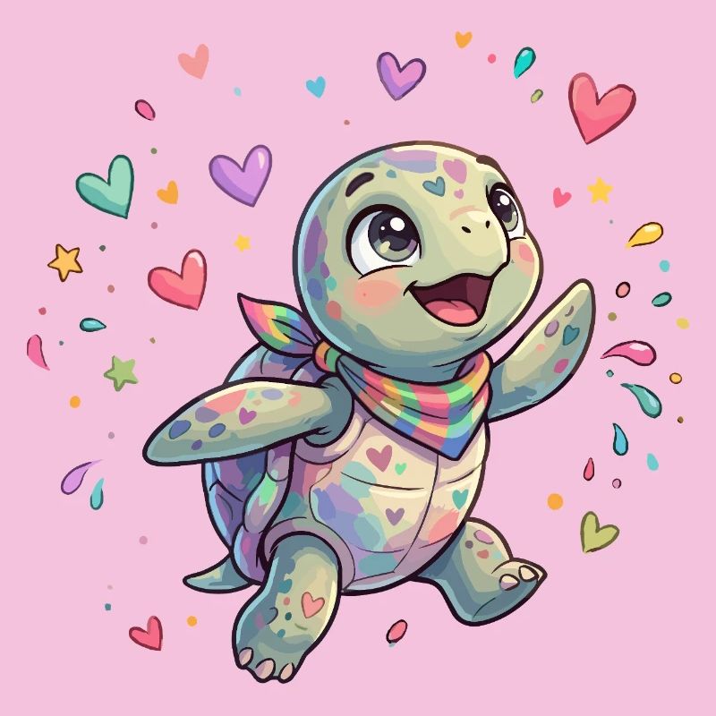 Rainbow Turtle with Heart Patterns