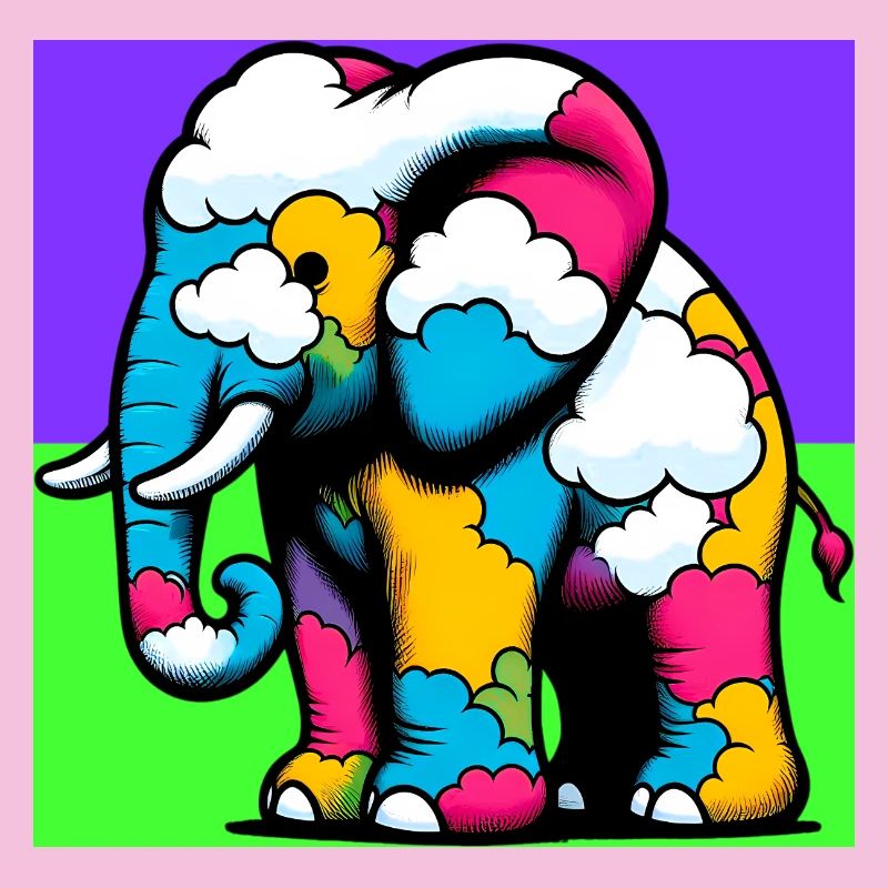Éléphant avec Nuage et Nuages