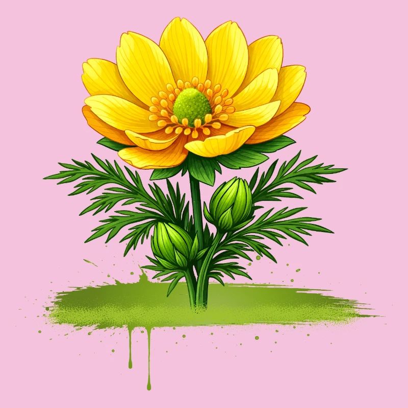 Conception de coups de pinceau nature à la fleur jaune