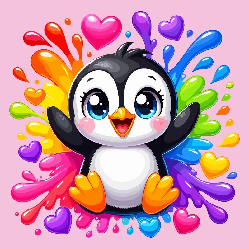 Éclaboussure de cœurs couleur de pingouin