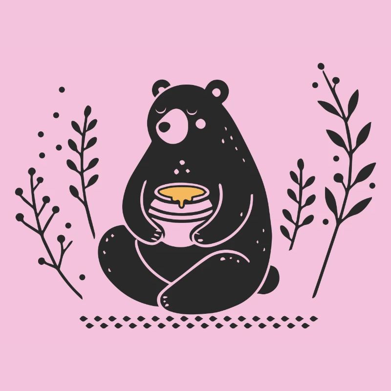 Ours brun avec pot de miel – Illustration affectueuse