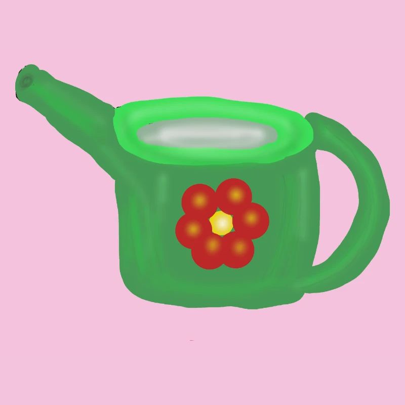 Arrosoir vert avec fleur rouge