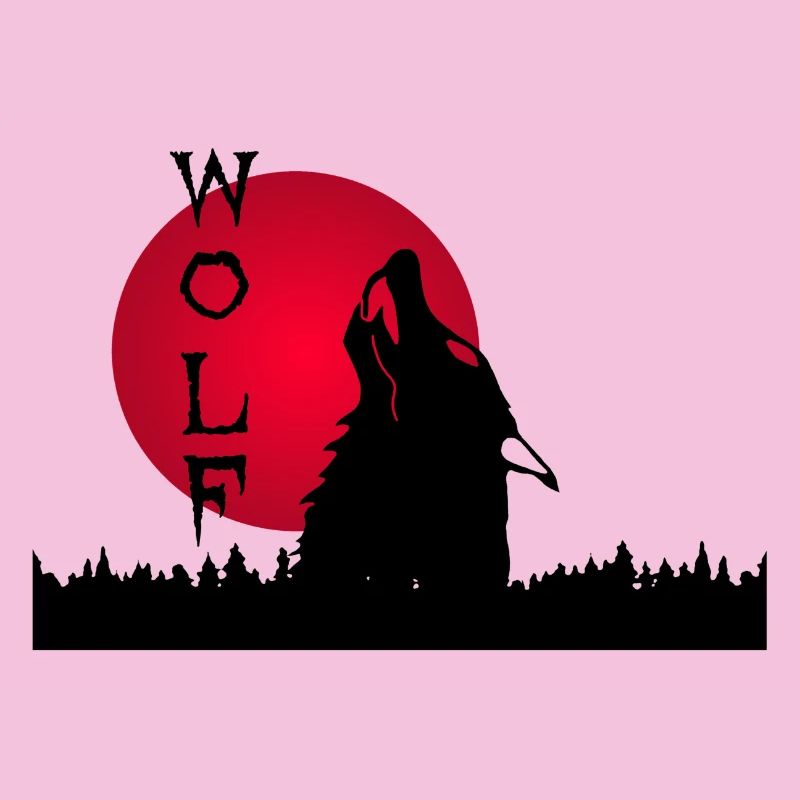 Loup noir, forêt et coucher de soleil
