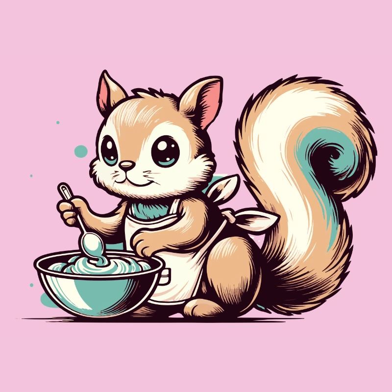 Cute cartoon squirrel baking cake