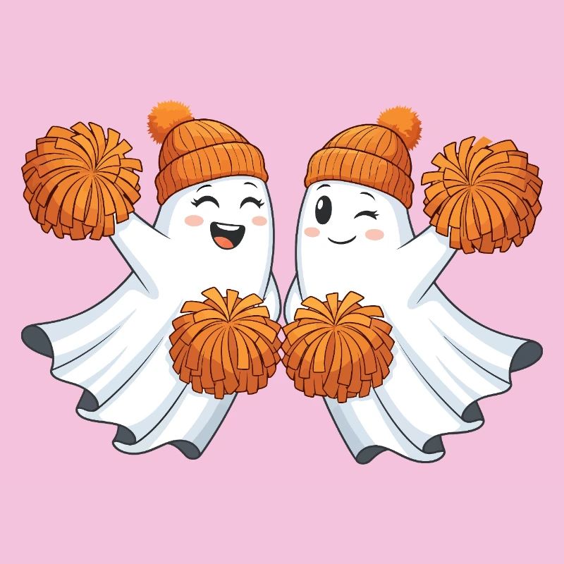Cute ghosts with pompoms