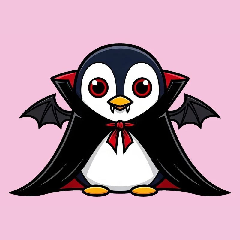 Cute Halloween Penguin Vampire Cartoon Chibi