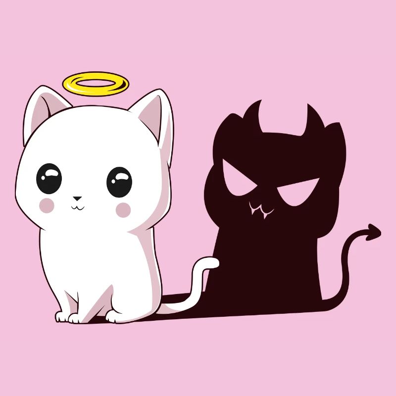 Kawaii-Engelkatze mit Teufelsschatten
