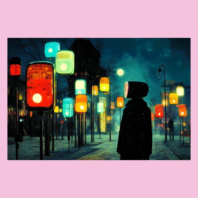 Night lamp path in neon light Ampelmännchen
