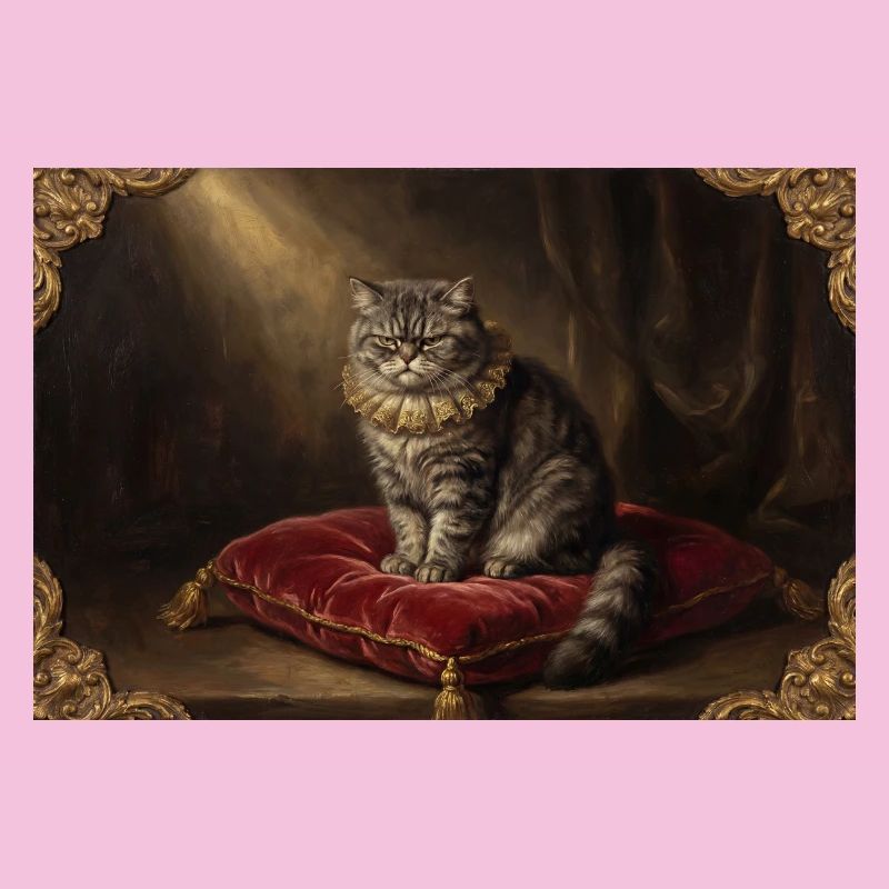 Royal Cat Pose in Baroque Frame