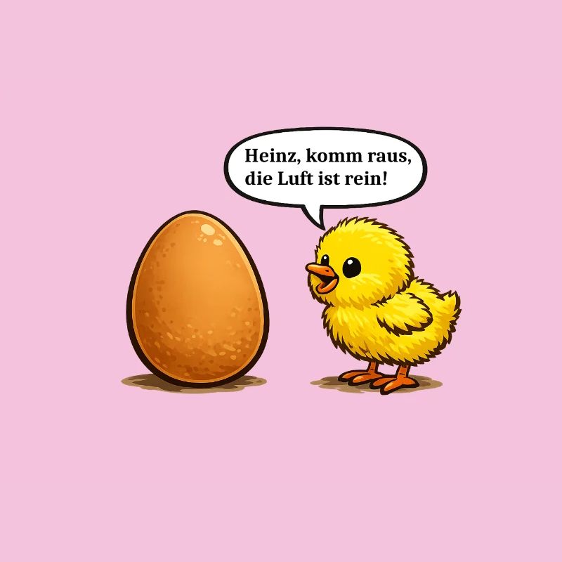 Chick Calling Buddy In Egg, Pun Cartoon