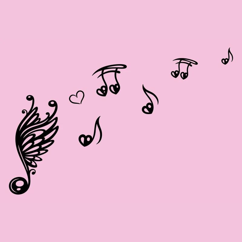 Note musicale avec des ailes et du cœur.