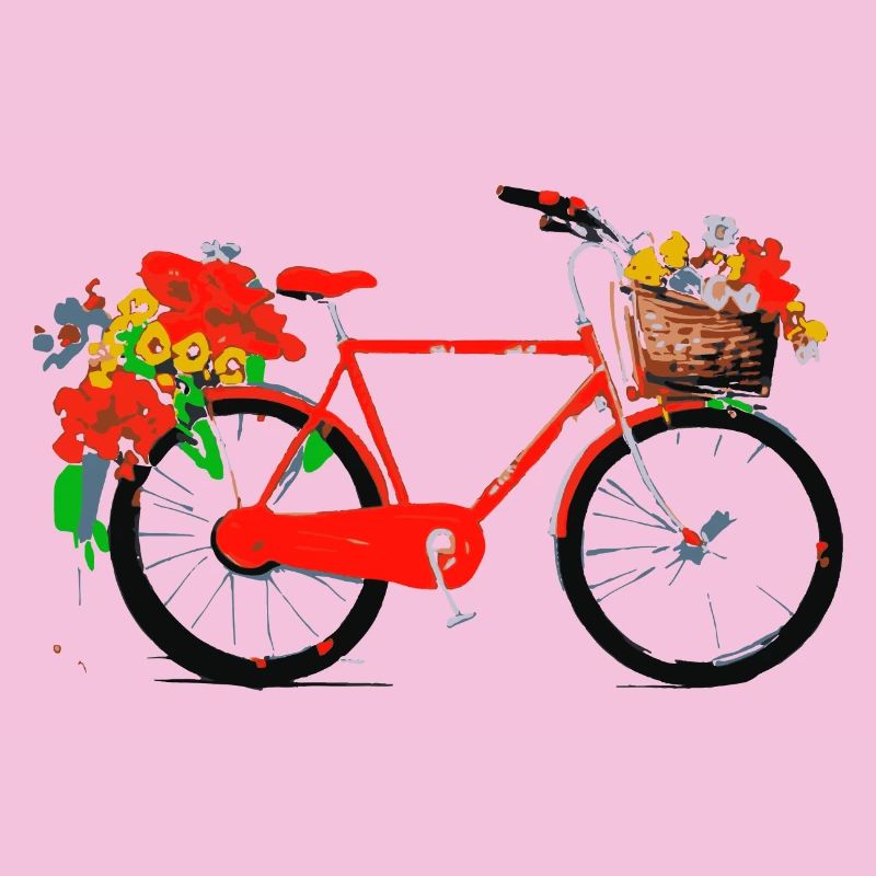Vélo rouge avec panier de fleurs