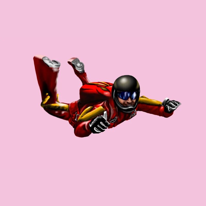 Red skydiver in jump