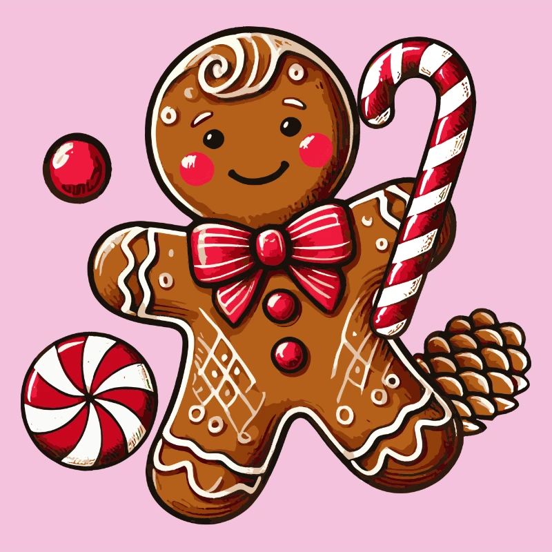 Cheerful gingerbread man with candy cane