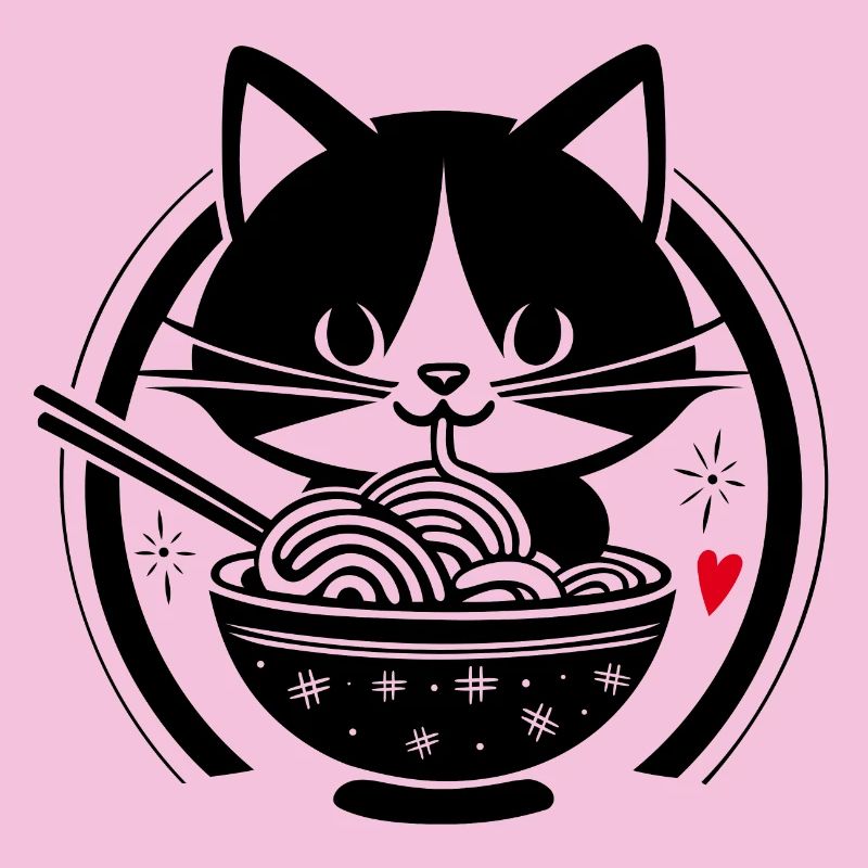 Kawaii Cat Eats Ramen - Design japonais mignon
