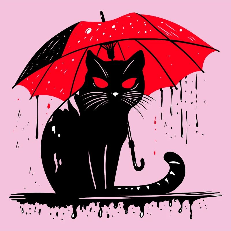 Chat avec parapluie – mauvais temps