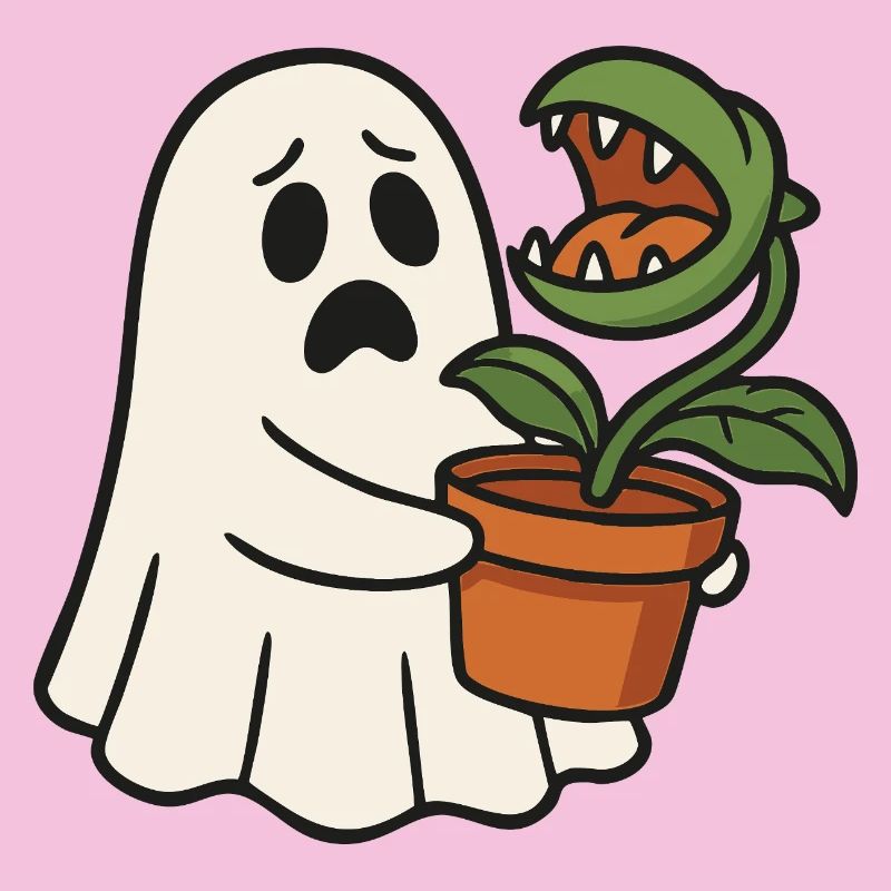 Fantôme mignon avec une plante carnivore