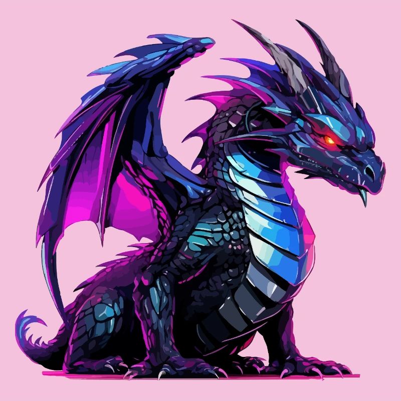 Neon dragon illustration on black