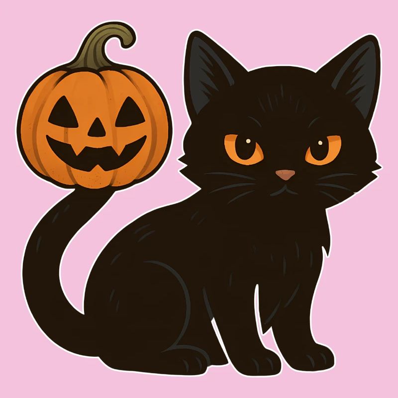 Chat noir avec citrouille d’Halloween