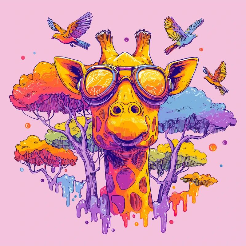 Farbenfrohe Giraffe mit Sonnenbrille