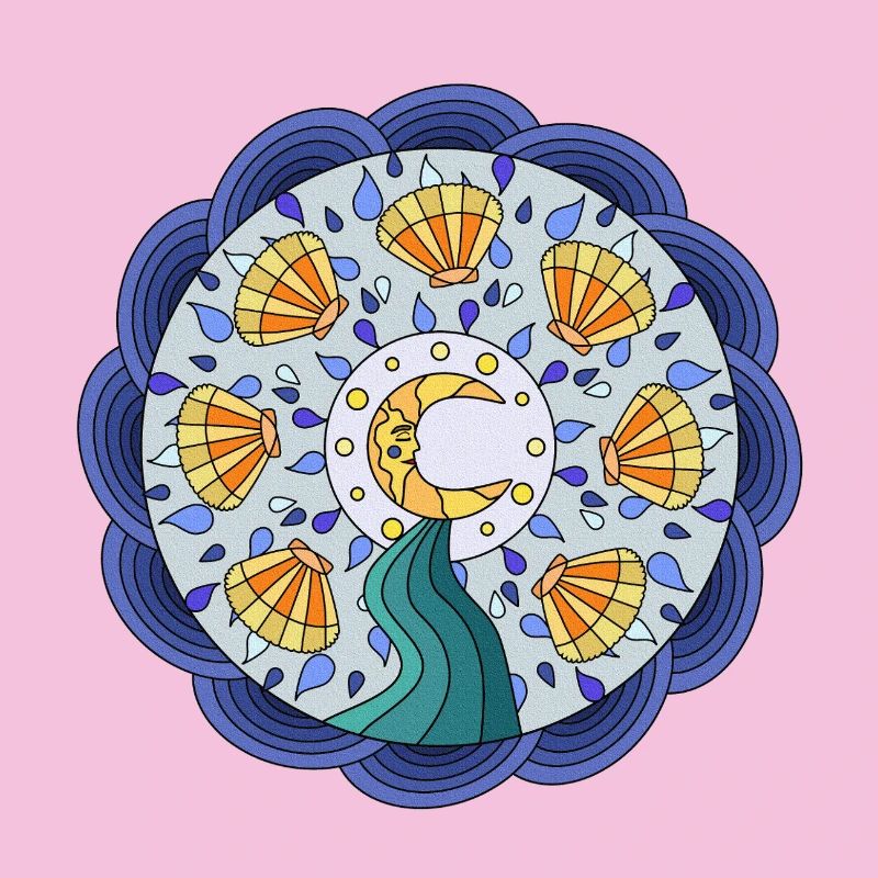 Mandala du Soleil de Lune avec Couronne de Vagues