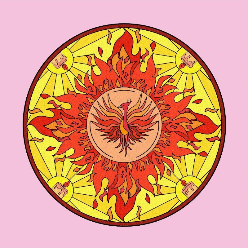 Flammender Phönix im Sonnenkreis
