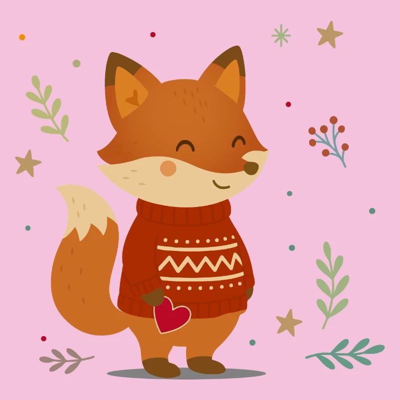 Un renard mignon en pull avec un cœur