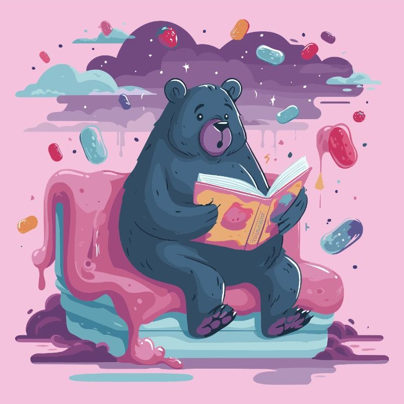 Lesender Bär im Candy-Traum