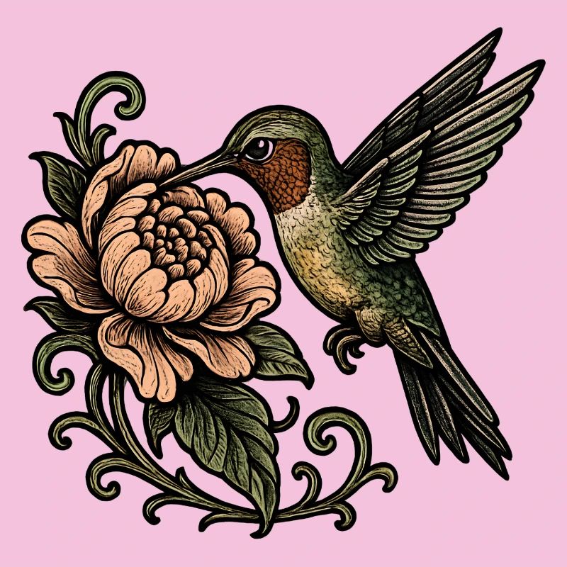 Kolibri mit Rose Vintage Tattoo