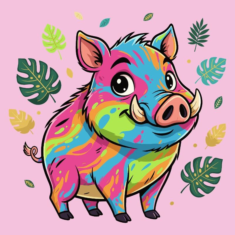 Regenbogen Schwein mit Herbstlaub